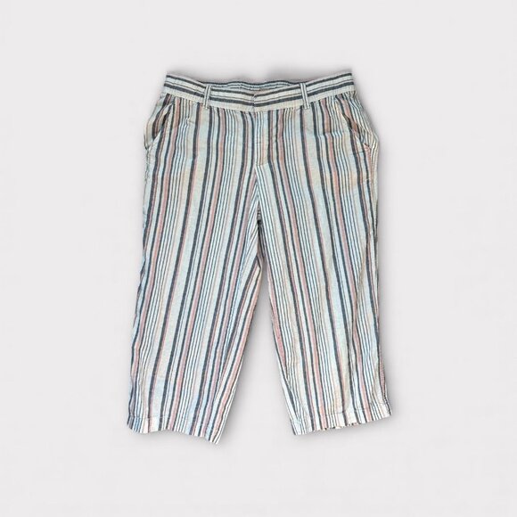 Liz Claiborne Pants Womens Medium Multicolor Stripe Linen Blend Crop Capri - Picture 2 of 10